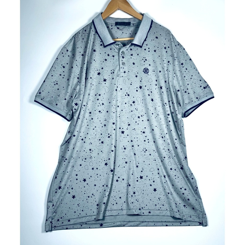 G/Fore Polo Shirt Mens XXL Gray Star Print Golf Short Sleeve Performance